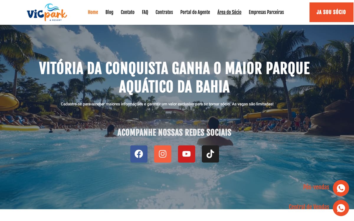 Site para Parque Aquático desenvolvido pela Elvate — versão desktop