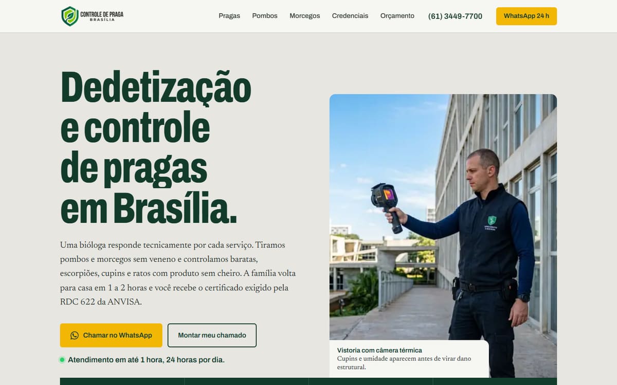 Site para Controle de Pragas desenvolvido pela Elvate — versão desktop