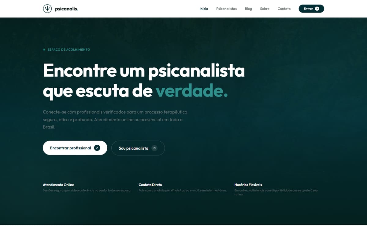 Site para Psicanálise desenvolvido pela Elvate — versão desktop