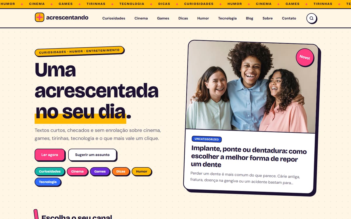 Site para Portal de Conteúdo desenvolvido pela Elvate — versão desktop