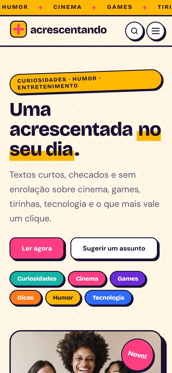 Site para Portal de Conteúdo — versão mobile